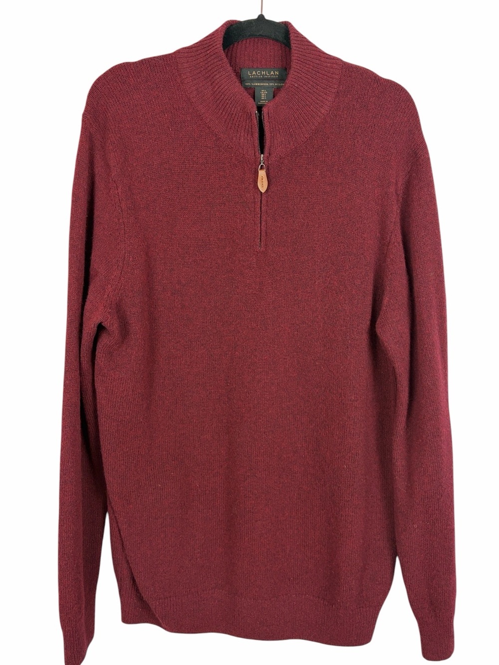 Lachlan British Inspired Lambswool Quarter Zip Men's Sweater Burgundy Size Large